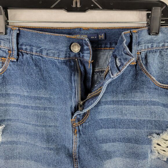 Iris Denim Jean Skirt Size 1X Stretch Distress Dark Wash Y2K Retro Western - Picture 2 of 6